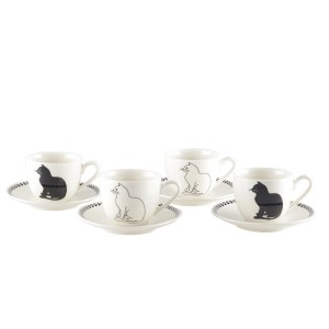 Koffiekopjes - Set van 4 - Zwart-Witte Kattenschotels – Keramiek