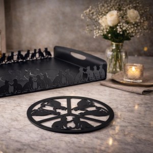 Elegante Zwarte Katten Onderzetter / Decoratieve Schaal – Ø 21 cm – Metaal Design