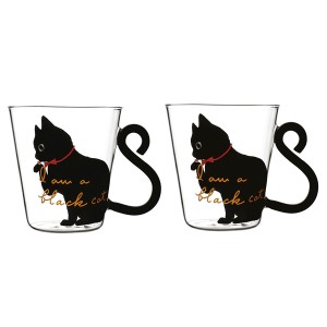 Kattenmok Glas – Set van 2 – Zwarte Kat