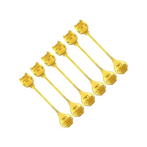 Gouden Kattenlepels – Set van 6 – Roestvrij Staal – Koffielepels & Dessertlepels