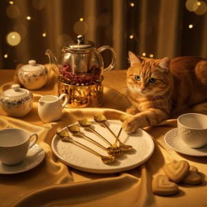 Gouden Kattenlepels – Set van 6 – Roestvrij Staal – Koffielepels & Dessertlepels