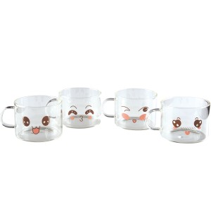 set van 4 Gedecoreerde Glazen Mokken – 500 ml – Transparant