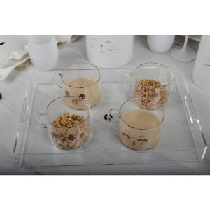 set van 4 Gedecoreerde Glazen Mokken – 500 ml – Transparant