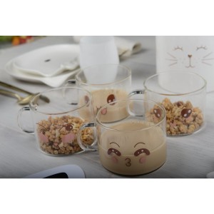 set van 4 Gedecoreerde Glazen Mokken – 500 ml – Transparant