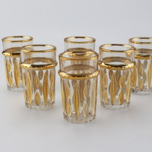 	 Luxe Theeglazen met Gouden Bladmotief – Set van 2 – 175 ml – Hoogte 10 cm – Diameter 6 cm