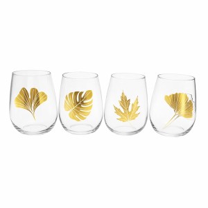 Waterglazen Goud Blad Decor 330 ml – Set van 4 | Luxe Drinkglazen | AULICA