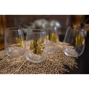 Waterglazen Goud Blad Decor 330 ml – Set van 4 | Luxe Drinkglazen | AULICA