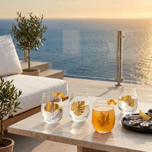 Waterglazen Goud Blad Decor 330 ml – Set van 4 | Luxe Drinkglazen | AULICA