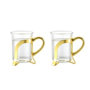 Glazen thee bekers met gouden metalen decoratie - set van 2