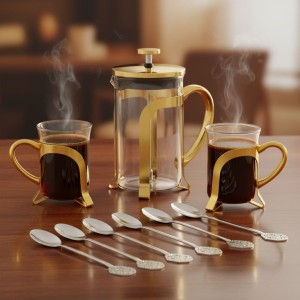 Glazen thee bekers met gouden metalen decoratie - set van 2