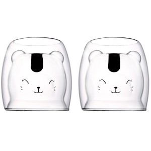 Dubbelwandige Glazen Koffiekopjes met Berenvorm – Set van 2 – 250ml