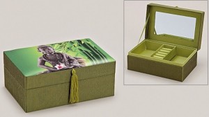 Sieradendoos Buddha – Groen Textiel – Met Spiegel – 17 x 12 x 7 cm