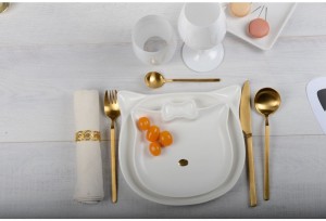 	 Kattenbordje met Gouden Neus – Porseleinen Schaaltje – Uniek Design – Perfect voor Snacks, Sieraden & Decoratie 2 stuks