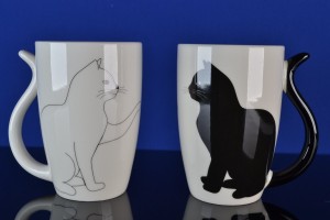 Katten Mokken Set van 2 – Porselein – Zwart Wit Design – 12 cm – Koffie & Thee Mokken met Uniek Oor