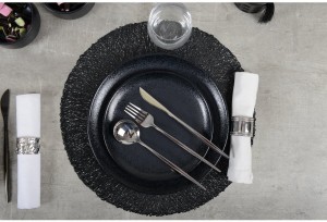 Luxe Mat Zwart Bord met Glas Spikkels – Ø 21 cm – Modern & Uniek Design